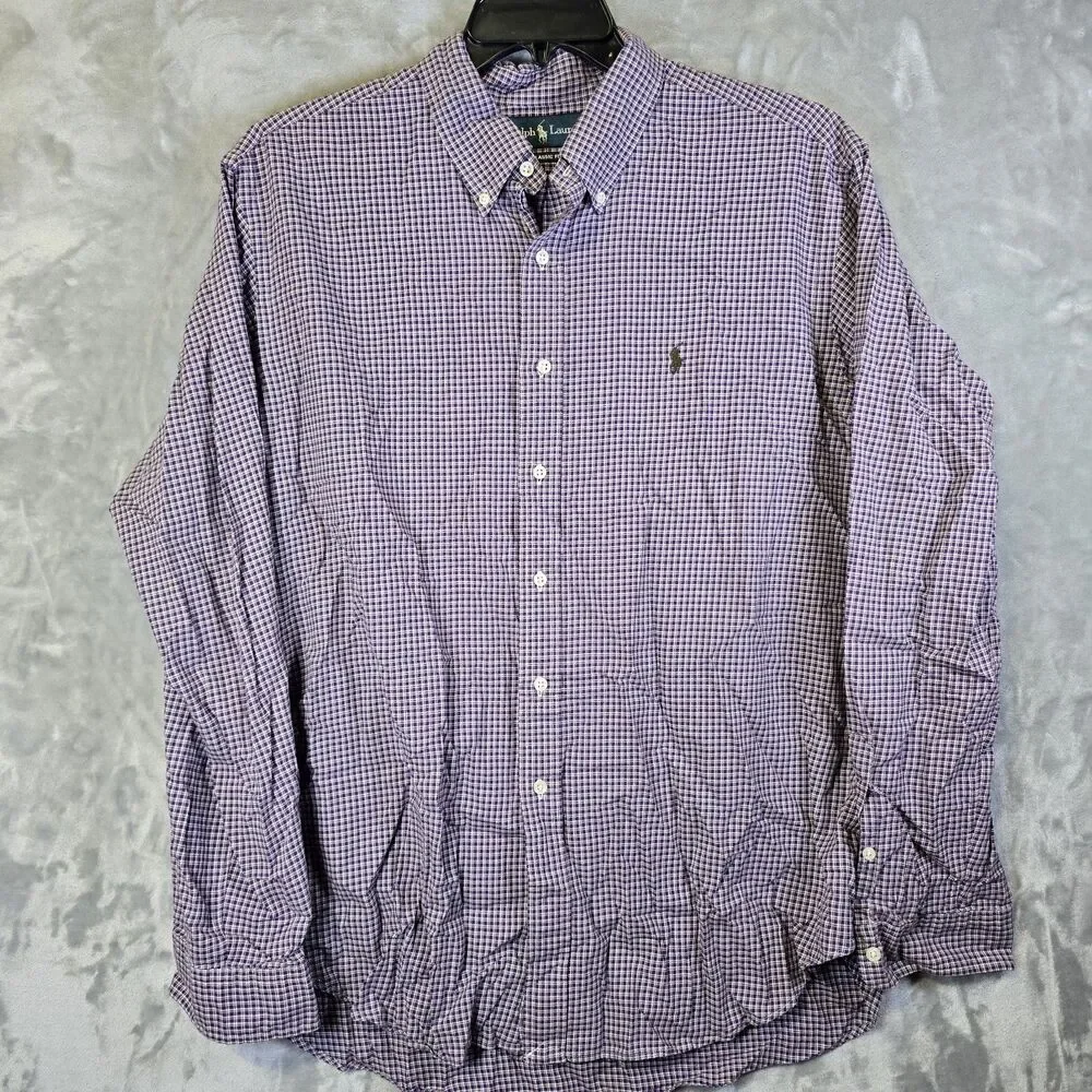 Ralph Lauren Classic Fit Shirt Men's XXL Purple Plaid Preppy Work Dad City